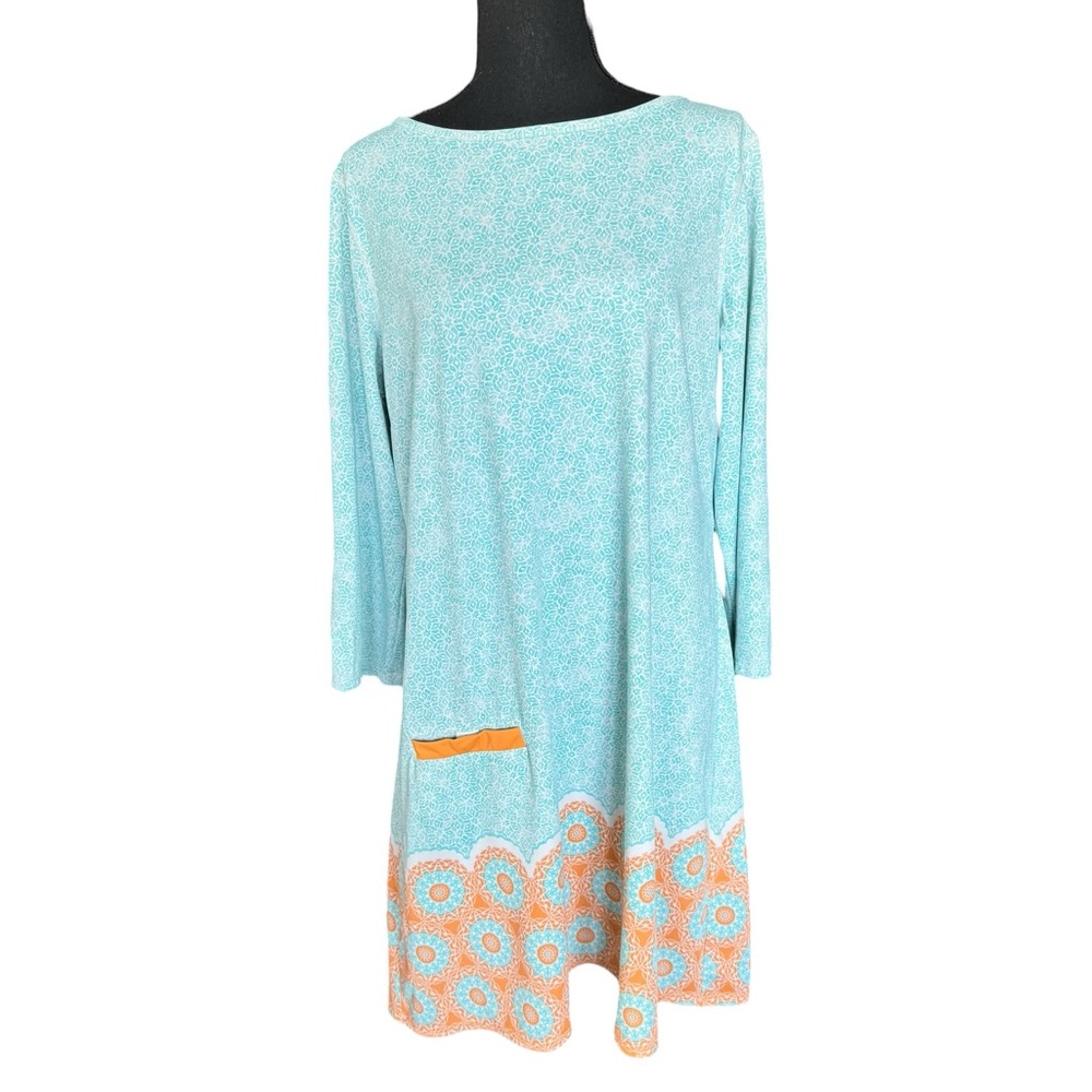 Cabana Life Tunic Dress XL Aqua Orange Resort Beach Coverup Coastal W9